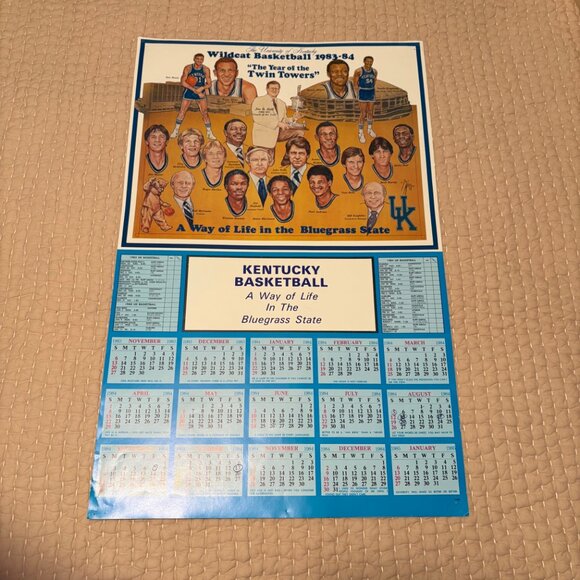 Vintage Kentucky Wildcats 83-84 Basketball Schedule Calendar Poster Twin Towers - Picture 1 of 16
